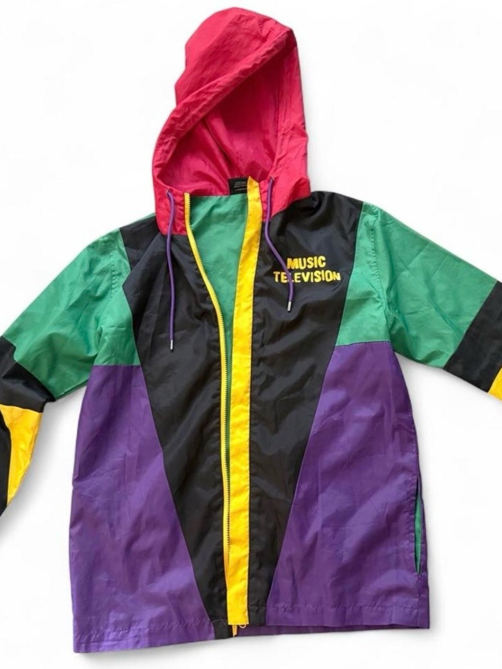 MTV Colorblock Kids Hooded Windbreaker - Pink, Green, Purple, Black, Yellow